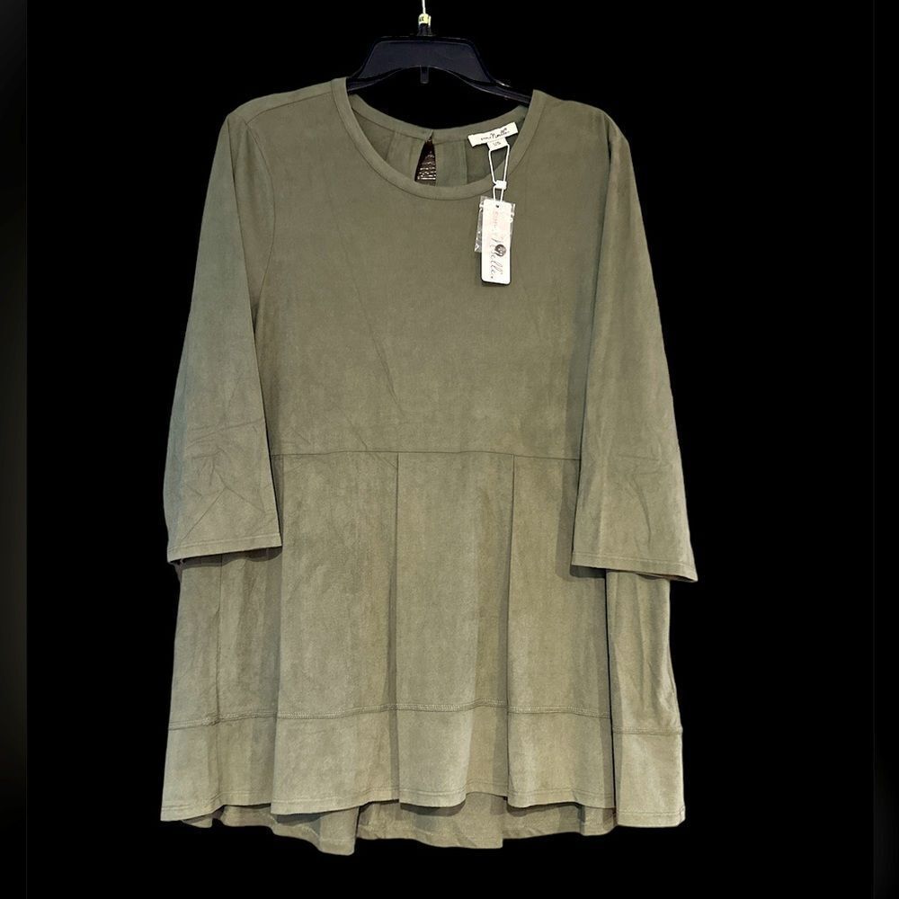 Simply Noelle soft faux suede top blouse sage green L XL Lagenlook